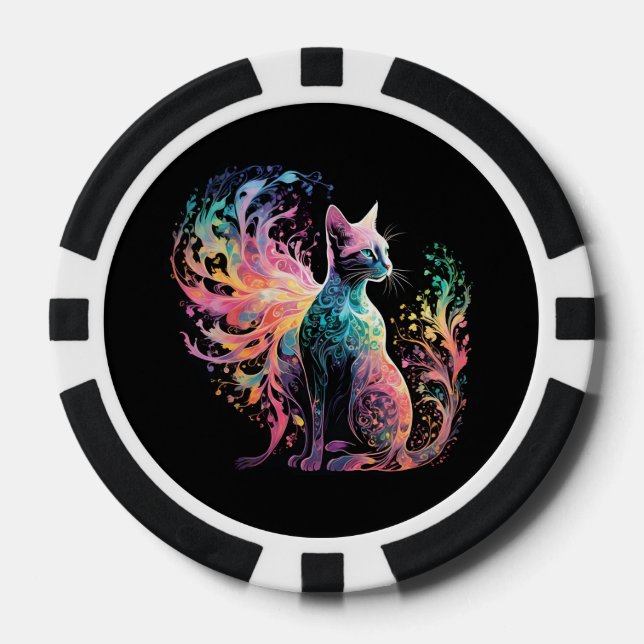 Jetons De Poker Chat Holographique Spectral : Un Prisme d'Élégance (Recto)