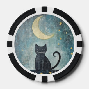 Jetons De Poker Chat noir endormi avec croissant de lune et étoile