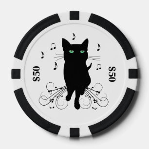 Jetons De Poker Chat noir entouré de notes de musique murmurantes