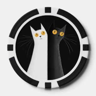 Jetons De Poker Chat noir et chats blancs sur fond noir