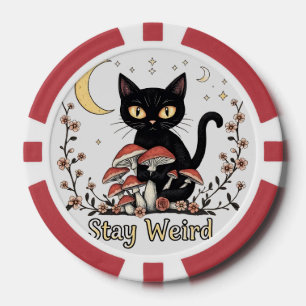 Jetons De Poker Chat noir fantaisiste encadré par des champignons
