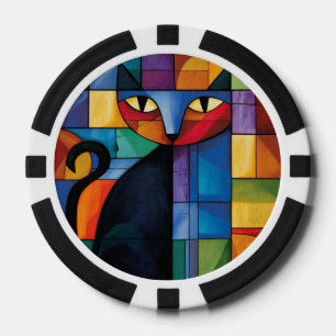 Jetons De Poker Chat noir géométrique Grille de verre teinté