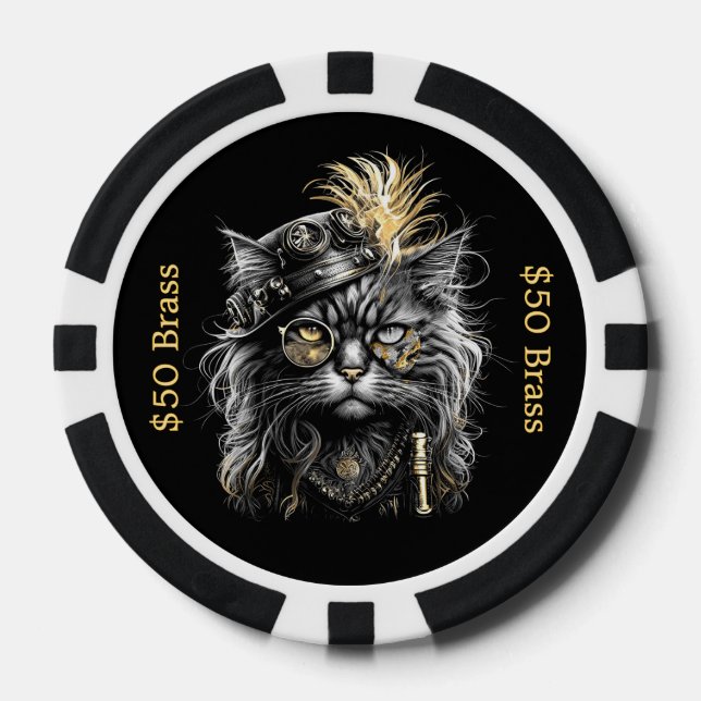 Jetons De Poker Chat Steampunk mise sur le FUN en laiton (Recto)