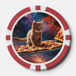 Jetons De Poker Chat surfant une pizza dans le cosmos