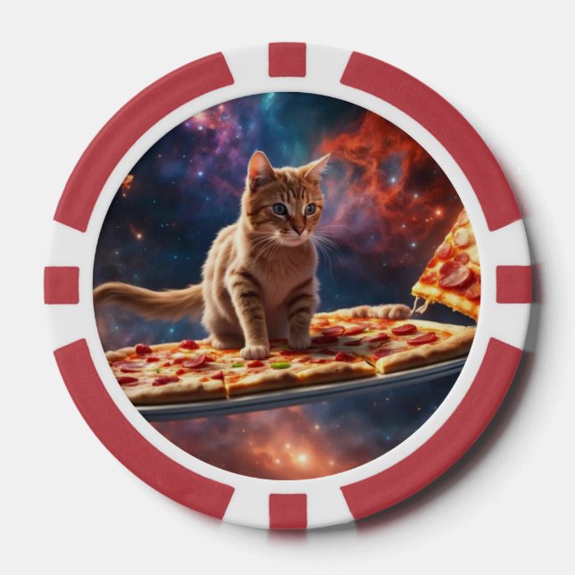 Jetons De Poker Chat surfant une pizza dans le cosmos (Recto)