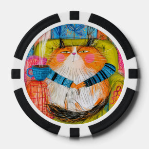 Jetons De Poker Chat tigré orange suffisant buvant du café