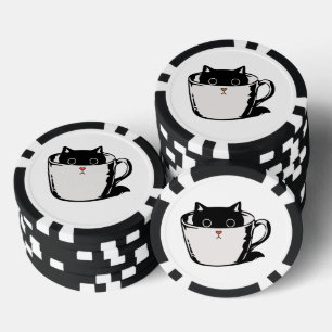 Jetons De Poker Chaton noir avec nez rouge caché dans une tasse