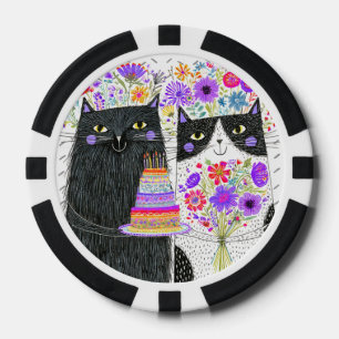 Jetons De Poker Chats de bouquet floral d'anniversaire fantaisiste
