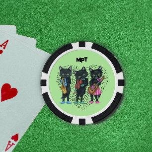 Jetons De Poker Chats musicaux noirs Coeur de notes vert clair