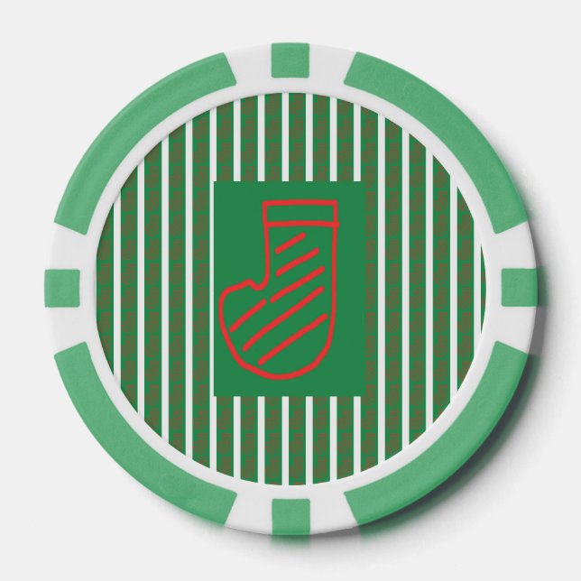 Jetons De Poker Chaussette de Noël verte sur fond vert (Recto)