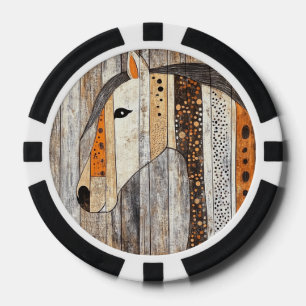 Jetons De Poker Cheval en grain de bois géométrique bohème rustiqu