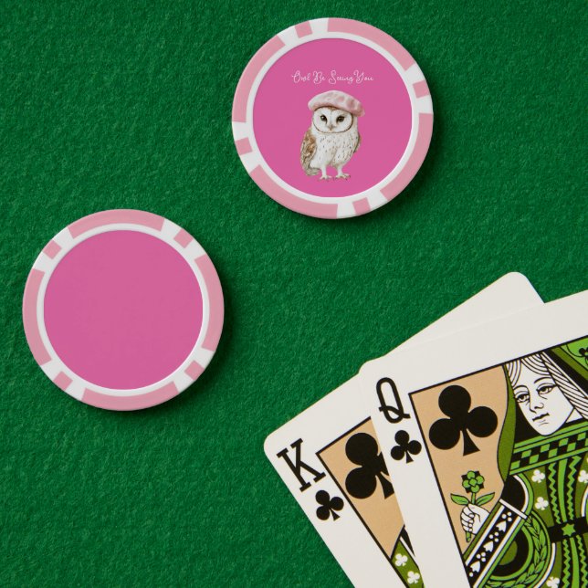 Jetons De Poker Chic Béret Rose Marron Blanc Hibou À Bientôt (Table de poker (double))