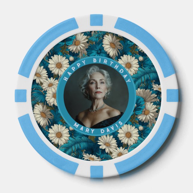 Jetons De Poker Chic Daisy 70e Anniversaire Pour Fille Bleu (Recto)