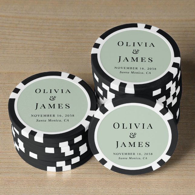 Jetons De Poker Chic Monogram Vert Sauge Mariage (Chic Monogram Sage Green Wedding Poker Chips)