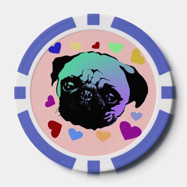 Jetons De Poker Chien chiot Pug Style PopArt Rétro (Recto)