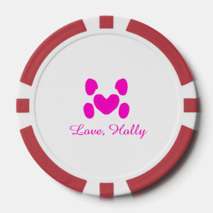 Jetons De Poker Chien coeur patte rose animal familier ajouter nom