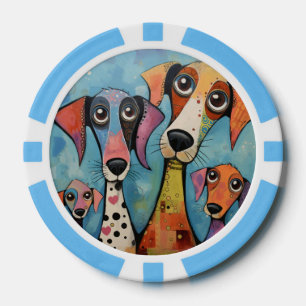 Jetons De Poker Chien Coloré Art Abstrait de Style Cartoon