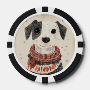 Jetons De Poker Chien en pull noir et blanc avec neige