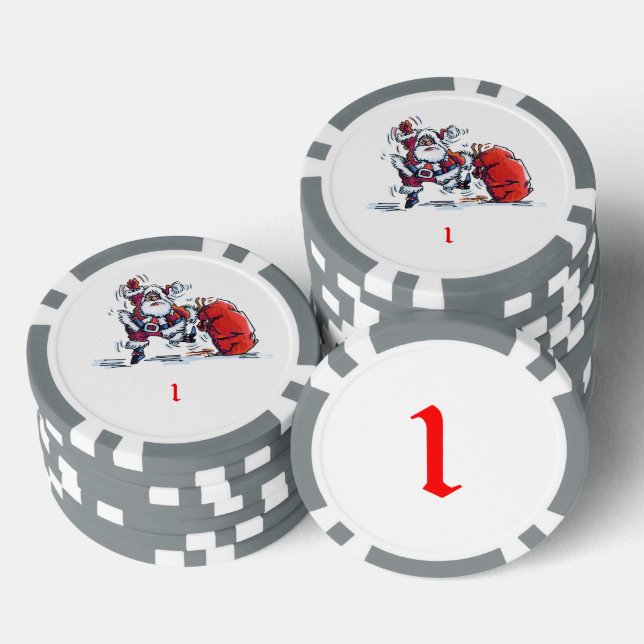 Jetons De Poker Chiffre de poker rayé Père Noël gris 1 en colère (Empiler)