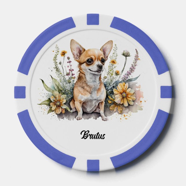 Jetons De Poker Chihuahua mignon dans les fleurs (Recto)
