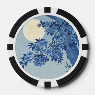 Jetons De Poker Chinoiserie Bleu marine Fleur de cerisier & Pleine