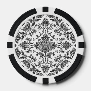 Jetons De Poker Chinoiserie florale noir et blanc aquarelle