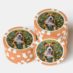 Jetons De Poker Chiot Terrier Brown Et Blanc Du Staffordshire