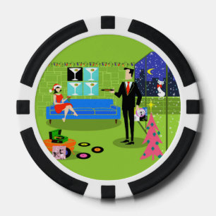 Jetons De Poker Chip de poker rétro Urban Christmas Couple
