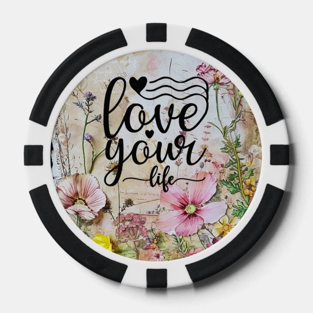 Jetons De Poker Chips de poker - Aimez votre vie Design floral (Recto)