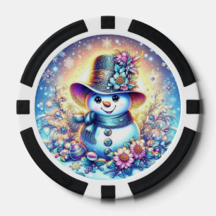 Jetons De Poker Chips de poker avec Mme Snowman - Design d'hiver a