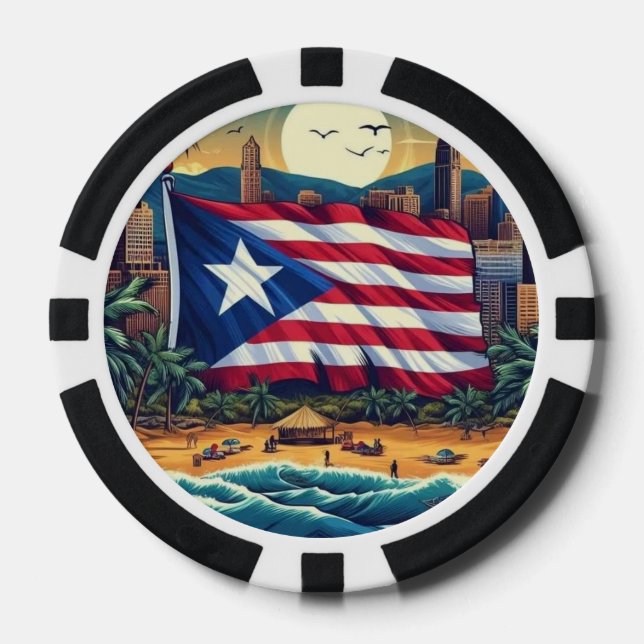 Jetons De Poker Chips de poker avec Porto Rico drapeau sur la plag (Recto)