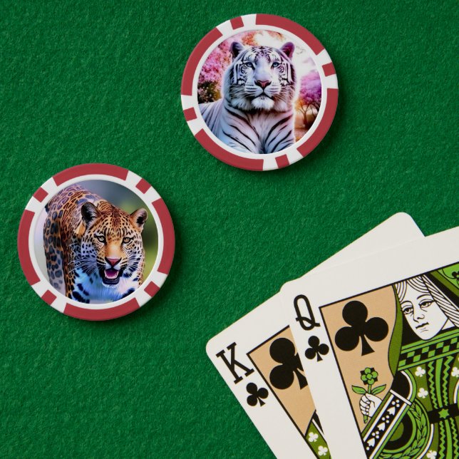 Jetons De Poker Chips de poker blanc Tiger et Leopard (Table de poker (double))