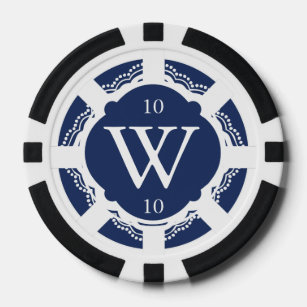 Jetons De Poker Chips de poker bleu et blanc de la marine Monogram