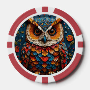 Jetons De Poker Chouette Artistique Colorée