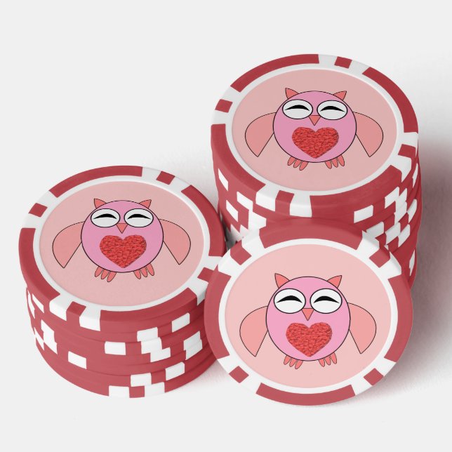 Jetons De Poker Chouette de coeur rose (Empiler)