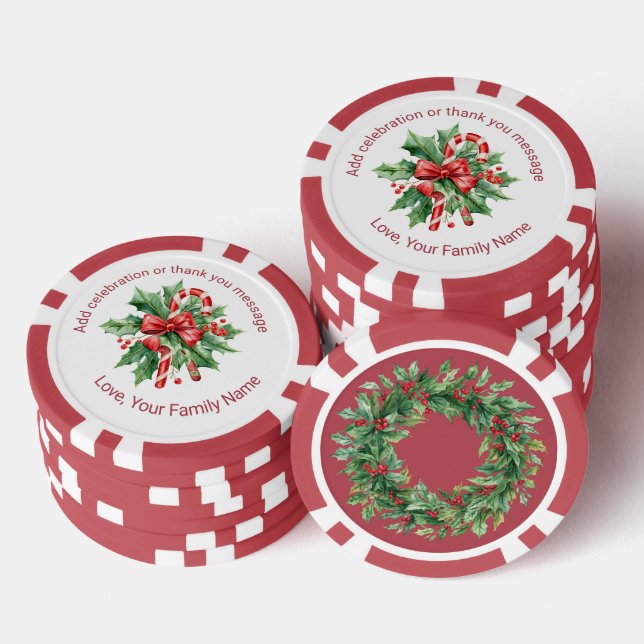 Jetons De Poker Christmas Candy Cane Mistletoe Custom Text Red (Empiler)