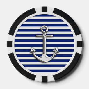 Jetons De Poker Chrome Anchor on Navy Stripes