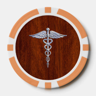 Jetons De Poker Chrome Comme Caduceus Symbole Médicale Mahogany Im