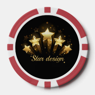 Jetons De Poker Cinq étoiles d'or en noir