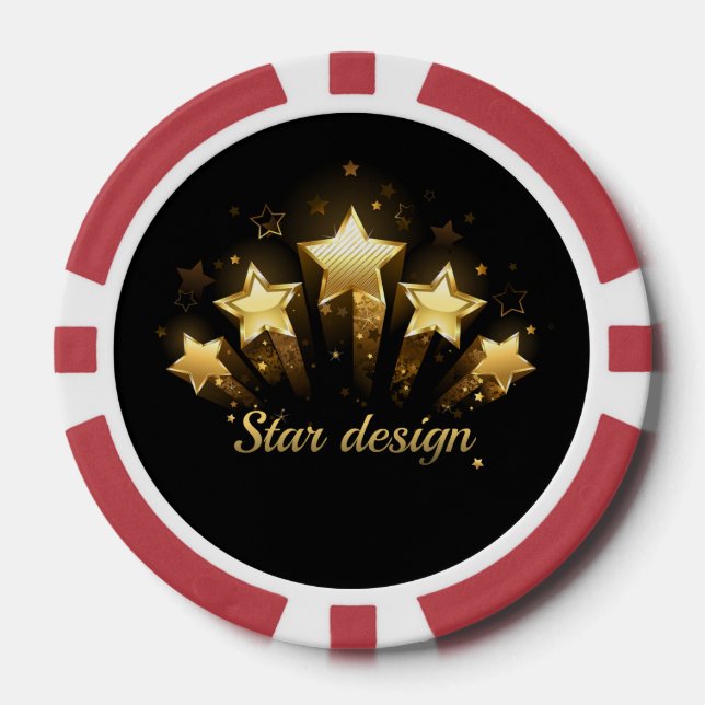 Jetons De Poker Cinq étoiles d'or en noir (Recto)