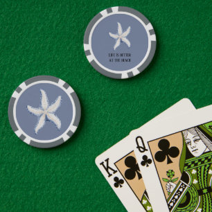 Jetons De Poker Citation Étoile de Mer Blanche Bleue de Plage