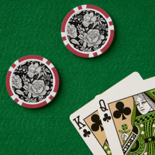 Jetons De Poker Classique Floral Noir et Blanc Vintage