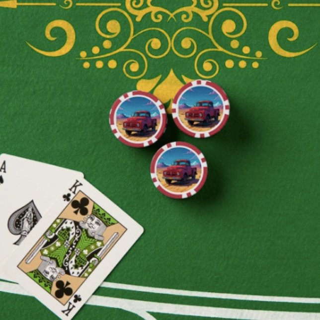 Jetons de poker classiques américains (Antique Red Truck Poker Chips. Full colour graphics textured surface easy stacking 9 colours. )
