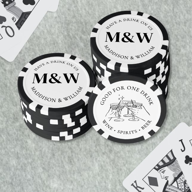 Jetons De Poker Cocktail Mariage Noir Blanc Boisson (Cocktail Black White Wedding Drink Poker Chips)