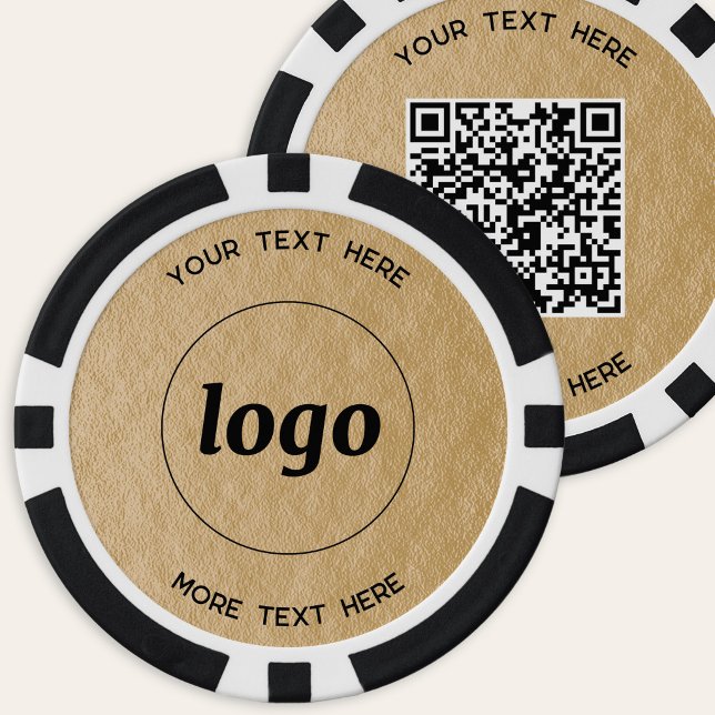 Jetons De Poker Code QR Logo Texte Promotion Entreprise Or (Simple logo with QR code and custom text business branding promotional gold foil effect poker chips)