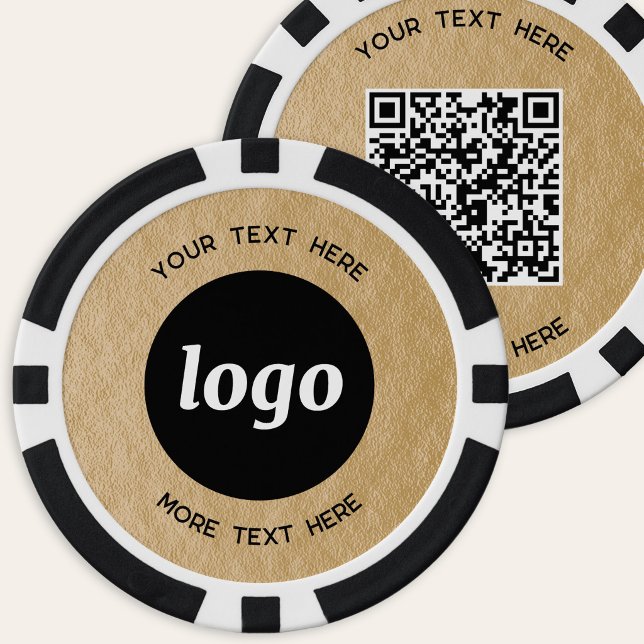 Jetons De Poker Code QR Logo Texte Promotion Entreprise Or (Simple logo with QR code and custom text business branding promotional gold foil effect poker chips)