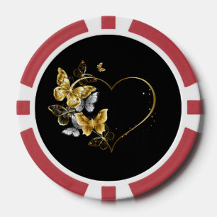 Jetons De Poker Coeur aux papillons d'or