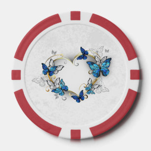 Jetons De Poker Coeur bijoux avec papillons Morpho