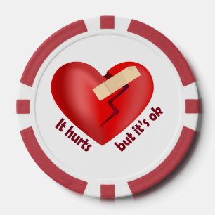 Jetons De Poker Coeur brisé guéri avec patch et citation de vie
