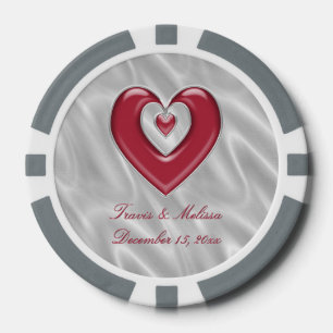 Jetons De Poker Coeur d'argent rouge Votre nom Mariage Faveurs